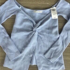 Abercrombie & Fitch Light Blue Off-the-Shoulder Sweater